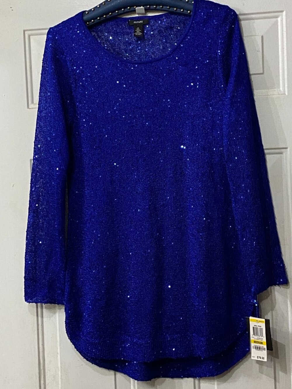 NWT Alfani Jewel Tones 2 pc Knit Sweater Tunic + Tank Royal Blue Sequins Blue